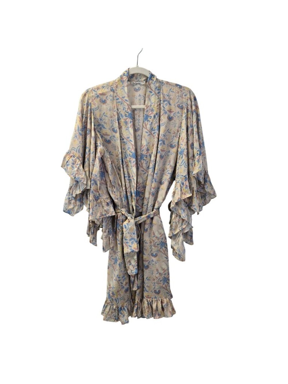 Mes Demoiselles Sally 100% Viscose Floral Ruffle Trim Kimono Belted Top Size 6